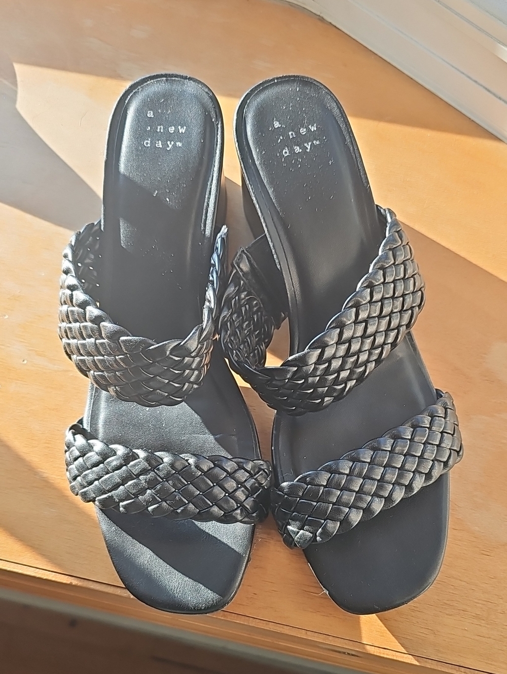 a new day Black Braided Double-Strap Slide Mules